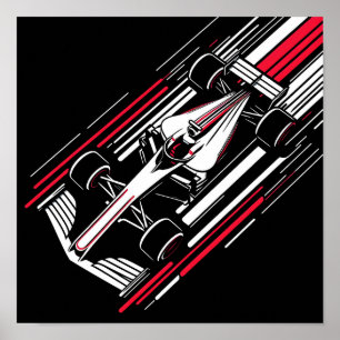 Minimalistischer Motorsport-Formel-Rennwagen-Gesch Poster
