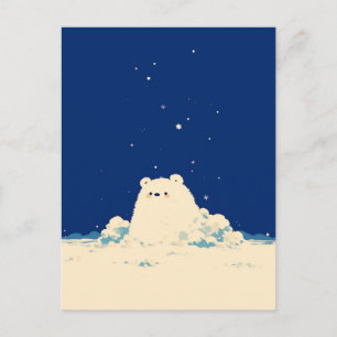 Minimalistischer Nacht Schnee Eisbär Jungtier Postkarte