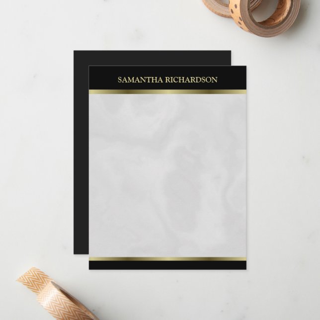 Minimalistischer Name aus schwarzem Gold und graue Mitteilungskarte (Vorderseite/Rückseite Beispiel)