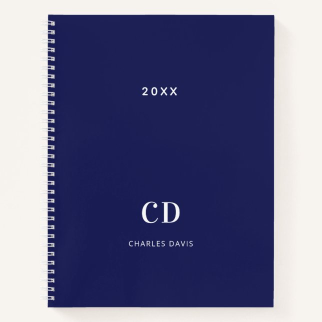 Minimalistischer Name des dunkelblauen Monogrammes Notizbuch (Vorderseite)