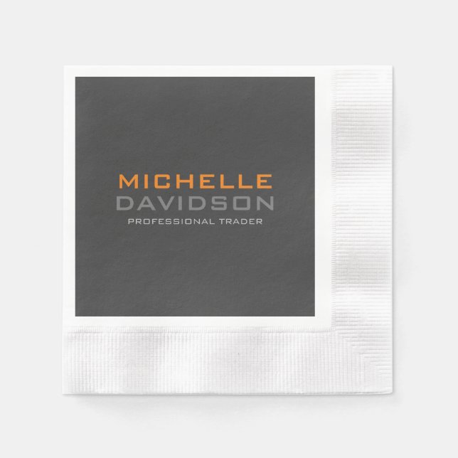 Minimalistischer Name des modernen, grauen, orange Serviette (Vorderseite)