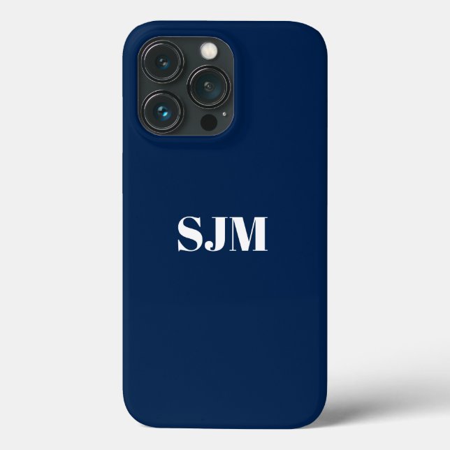 Minimalistischer Name des Monogramms blau und weiß Case-Mate iPhone Hülle (Rückseite)