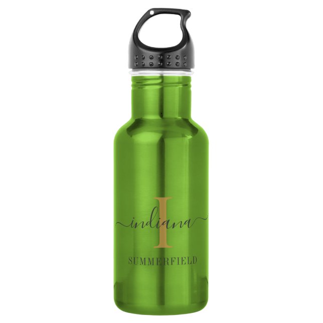 Minimalistischer Name für Monogramm Skript Moderne Edelstahlflasche (Vorderseite)