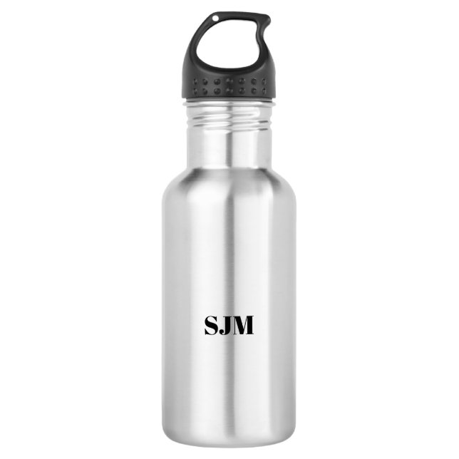 Minimalistischer Name für schwarze Monogramm Edelstahlflasche (Vorderseite)