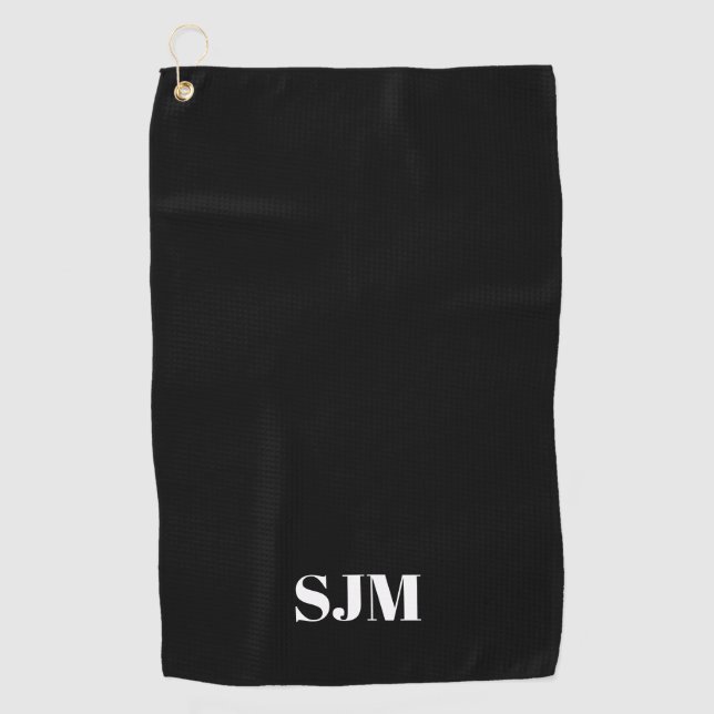 Minimalistischer Name für schwarze Monogramm Golfhandtuch (Vorderseite)