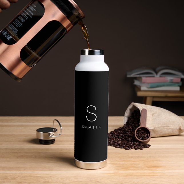 Minimalistischer Name für Schwarze Monogramm Trinkflasche (Kaffee)