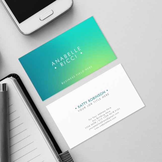 Minimalistischer Name | Gradient | Tosca und Gelb Visitenkarte (Von Creator hochgeladen)