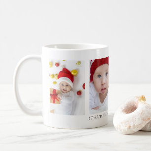 Minimalistischer Name und Jahrgang des Babys mit 4 Kaffeetasse