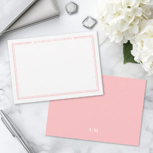Minimalistischer Namensmonogramm mit rosafarbenem  Mitteilungskarte