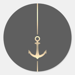 Minimalistischer Nautic Gold Anchor Round Sticker