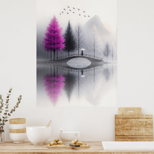 Minimalistischer Nebelbrücke Poster