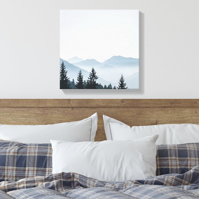 Minimalistischer nebliger Bergwald Leinwanddruck (Insitu (Schlafzimmer))