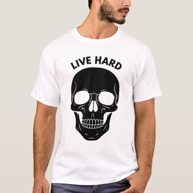 Minimalistischer Neon Glow Skull T - Shirt - Live  (Vorderseite)