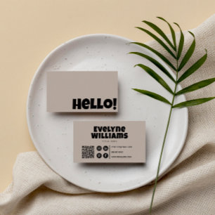 Minimalistischer neutraler QR-Code Hello Boho Retr Visitenkarte