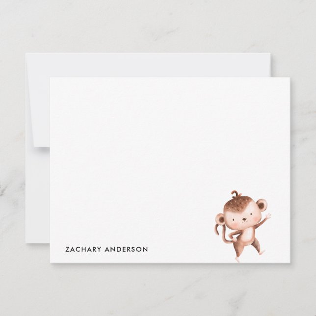 Minimalistischer Niedlicher Baby Affe Kinder Perso Mitteilungskarte (Vorderseite)