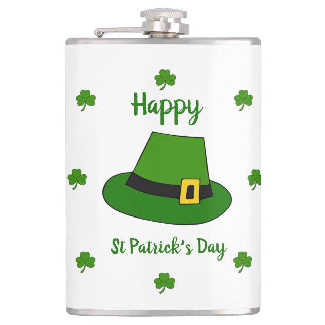 Minimalistischer Niedlicher Happy St Patrick's Day Flachmann (Vorderseite)