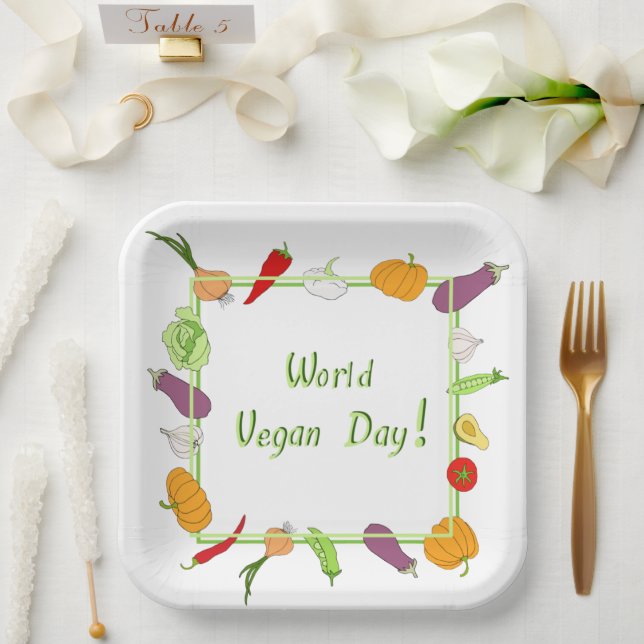 Minimalistischer Niedlicher Welttag für Vegetarier Pappteller (Hochzeit)