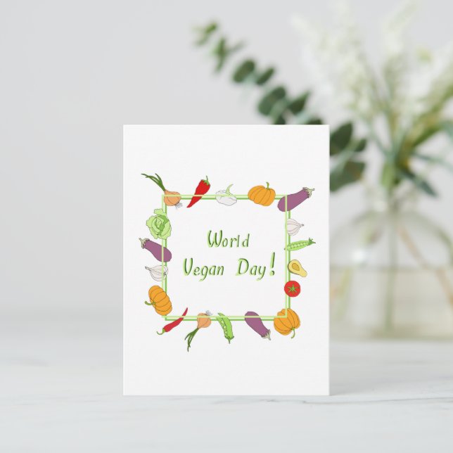 Minimalistischer Niedlicher Welttag für Vegetarier Postkarte (Stehend Vorderseite)