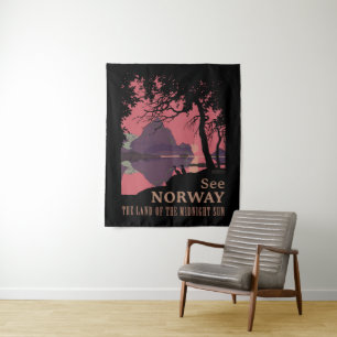 Minimalistischer Norwegen Sonnenuntergang Poster - Wandteppich