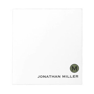 Minimalistischer Olive Black Initial und Name Notizblock