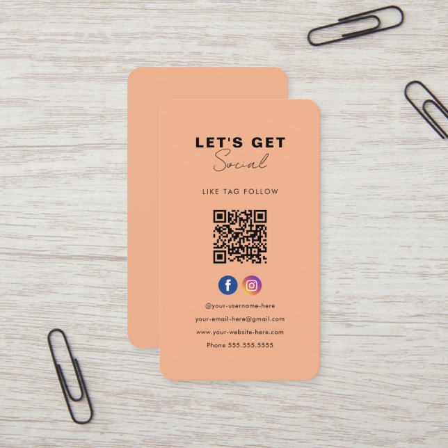 Minimalistischer Orange QR Code Verbindung mit uns Visitenkarte (Vorderseite/Rückseite Beispiel)