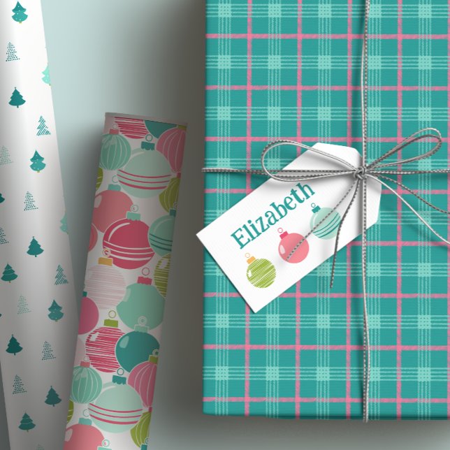 Minimalistischer Ornamenname Geschenkmarke Geschenkanhänger (Pairs perfectly with the Modern Vibrant Holiday Gift Wrap Set)