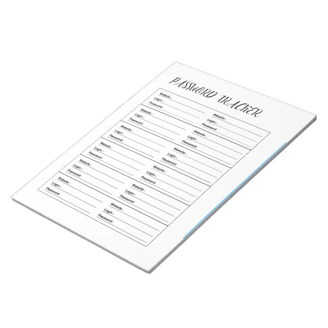 Minimalistischer Passwort-Tracker  Notizblock (angewinkelt)