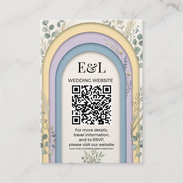 Minimalistischer Pastellbogen Botanischer QR-Code  Begleitkarte (Vorderseite)
