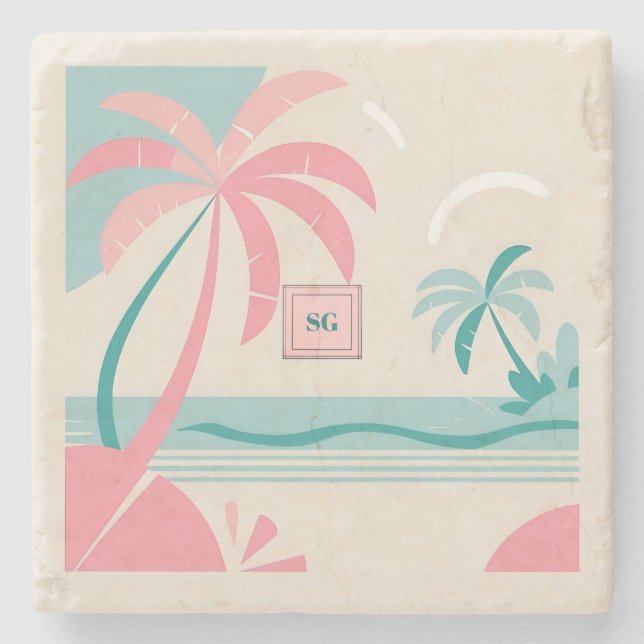 Minimalistischer pastellfarbener tropischer Strand Steinuntersetzer (Vorderseite)