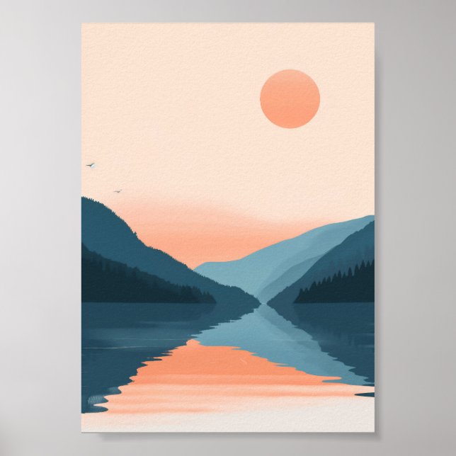 Minimalistischer Pastelsee und Gebirge Poster (Vorne)