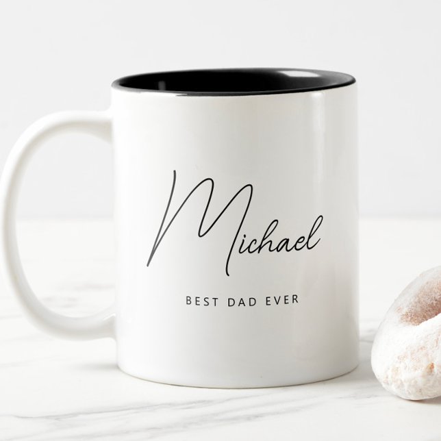 Minimalistischer Personalisierter bester Vater je Zweifarbige Tasse (Minimalist Personalized Best Dad Ever Mug, Simple Modern Script Typography, Father's Day Gifts)