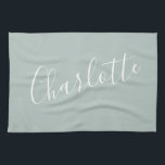 Minimalistischer Personalisierter Skriptname | Dus Geschirrtuch<br><div class="desc">Minimalistische Script Typografie Name in Dusty Blue Kittuch</div>
