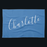 Minimalistischer Personalisierter Skriptname | Fra Geschirrtuch<br><div class="desc">Minimalistische Script Typografie Name in Französisch Blau und Weiß Küchentücher</div>