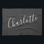 Minimalistischer Personalisierter Skriptname | SCH Geschirrtuch<br><div class="desc">Minimalistische Script Typografie Name in Black and White Kittuch</div>