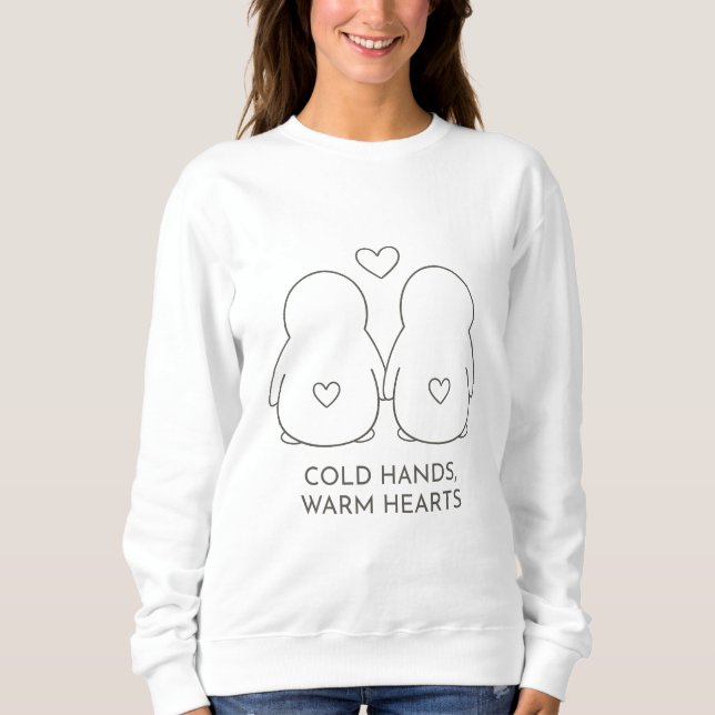 Minimalistischer Pinguin Couple LineArt-Anniversar Sweatshirt (Vorderseite)