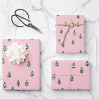 Minimalistischer Pinienwald rosa Geschenkpapier Set