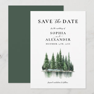 Minimalistischer Pinienwald Save the Date Einladung