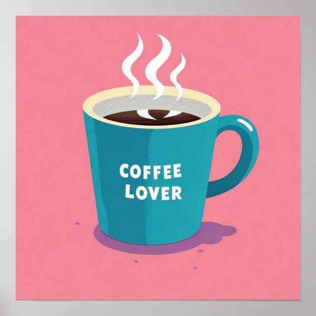 Minimalistischer Pink Blue Kaffeetasse Liebhaber Poster (Vorne)