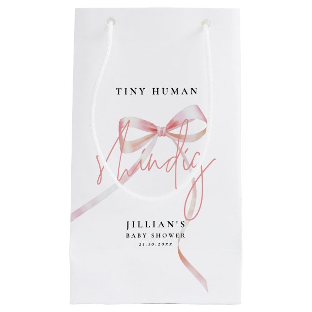 Minimalistischer Pink Bow Tiny menschliche Shindig Kleine Geschenktüte (Vorderseite)