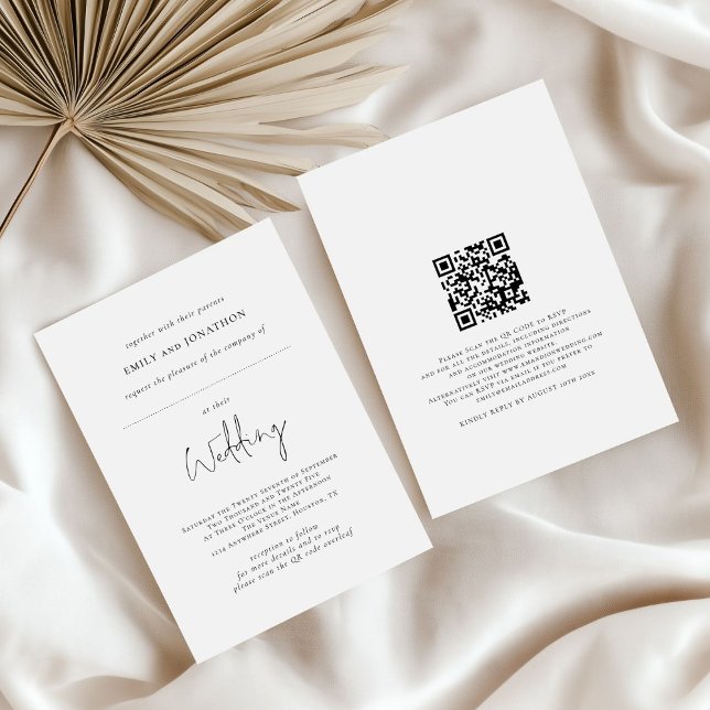 Minimalistischer Platz für die QR-Hochzeit Einladung (front and back view)