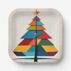 Minimalistischer Pop Art Geometric Christmas Tree Pappteller