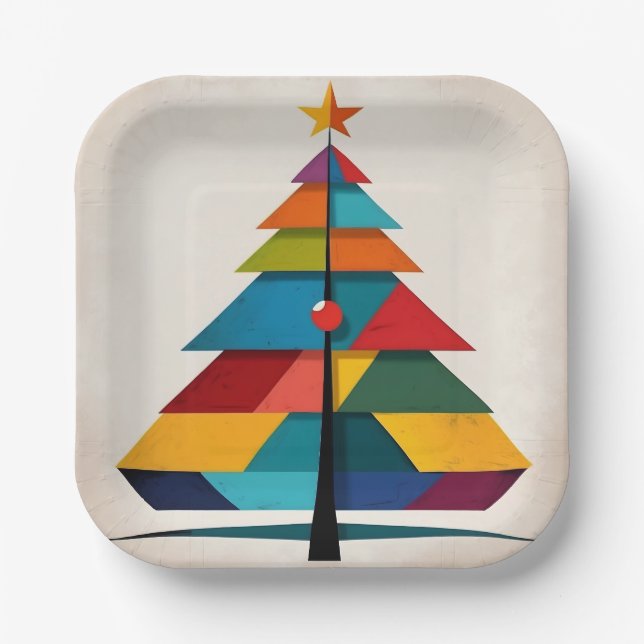 Minimalistischer Pop Art Geometric Christmas Tree Pappteller (Vorderseite)