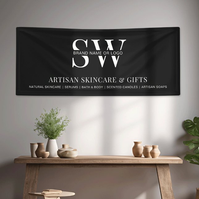 Minimalistischer Pop-Up-Shop - Hintergrund Banner (Business black marketing banner backdrop for event or shop *mockup background photo is Ai generated)