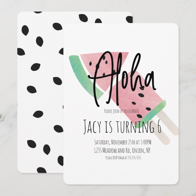 Minimalistischer Pop Wasser Wassermelone und Pop Einladung (Vorne/Hinten)