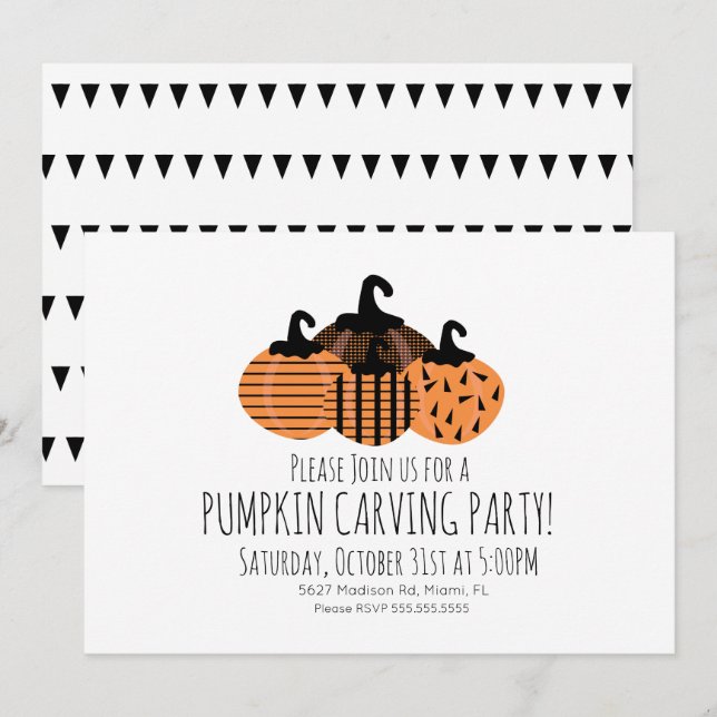 Minimalistischer Pumpkin Carving Geometric Pumpkin Einladung (Vorne/Hinten)