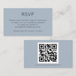 Minimalistischer QR Code Dusty Blue Wedding RSVP E Begleitkarte
