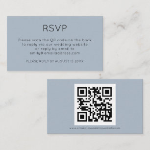 Minimalistischer QR Code Dusty Blue Wedding RSVP E Begleitkarte