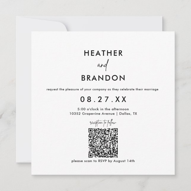 Minimalistischer QR-Code Einladung zum Hochzeitspl (Vorderseite)