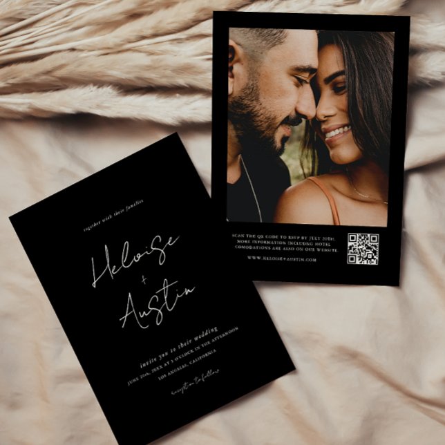 Minimalistischer QR Code Foto B&W Einladung zur Ho (Von Creator hochgeladen)