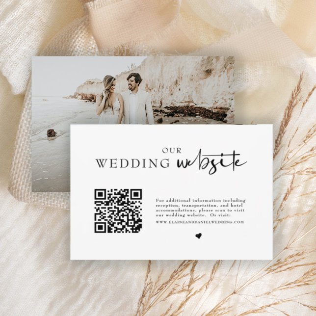 Minimalistischer QR Code Foto Hochzeitdetails Begleitkarte (Von Creator hochgeladen)